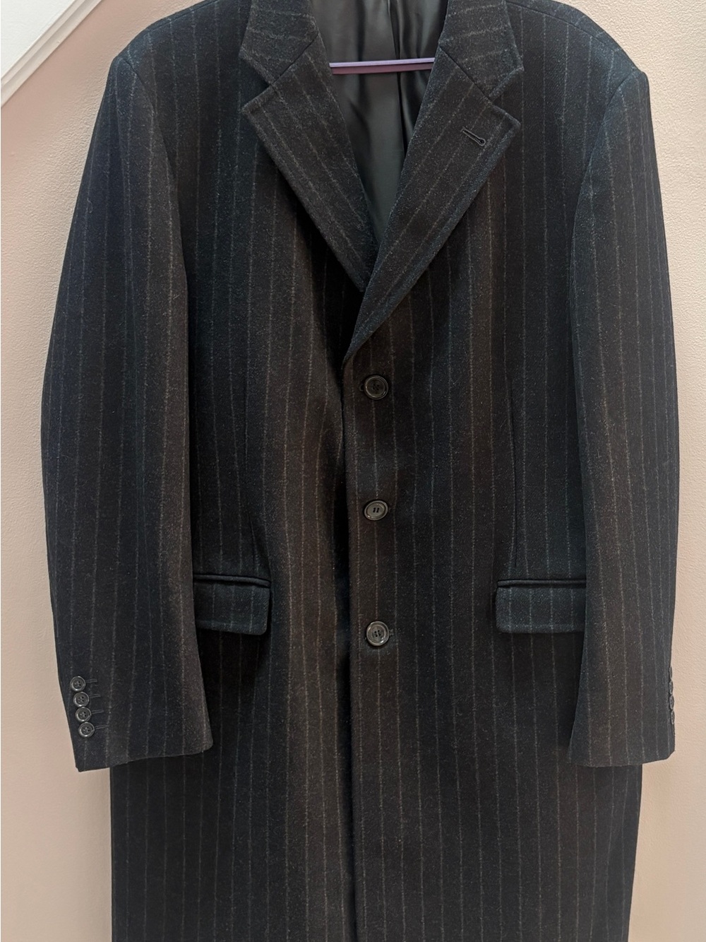 Cuseri Italy Wool Cashmere Pinstripe Overcoat 46 XXL